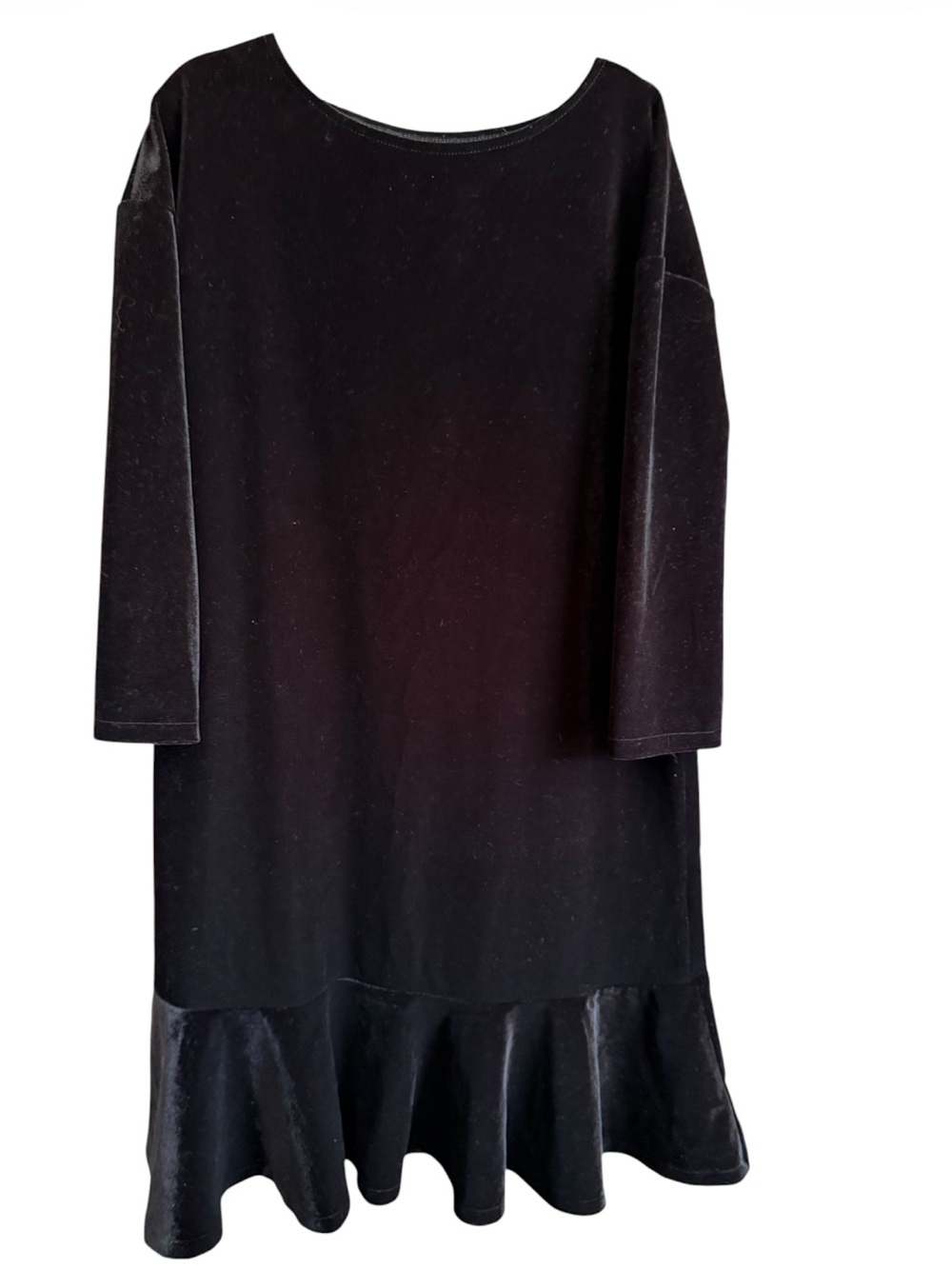 Lands End Elegant Black Velvet Ruffle-Hem Dress Size Large 14